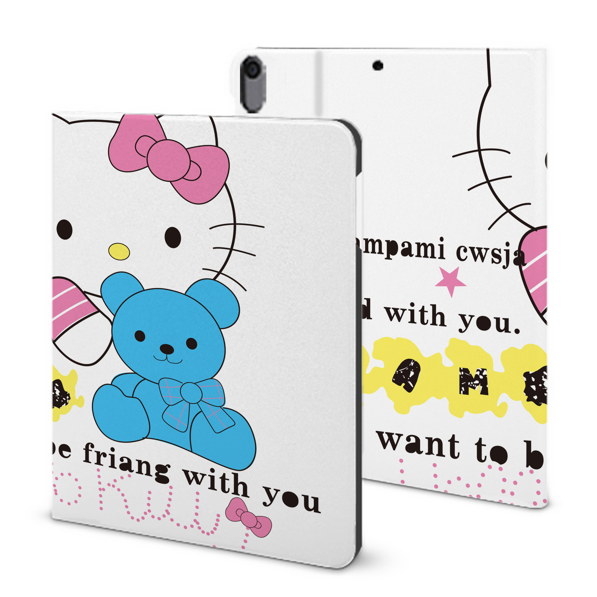 （画像用） Hello Kitty ハローキティ IPad ケース ブック型 PUレザー TPU 耐衝撃 軽量 薄型 ペン収納なし 全面保護 IPad 各モデル対応